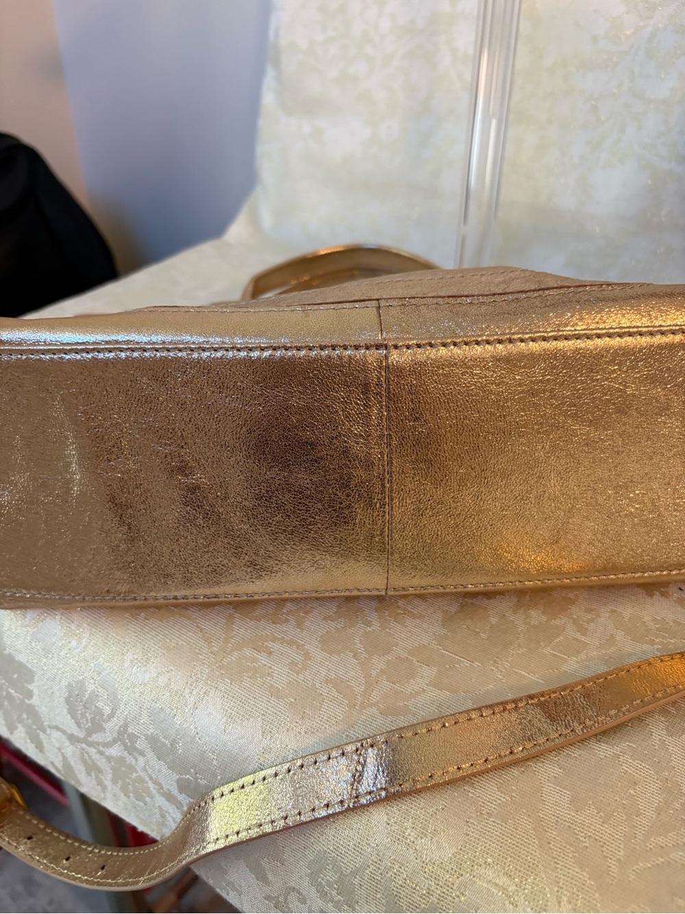 American Leather Co. Metallic Gold Leather Satchel with Shoulder Strap - Picture 14 of 16